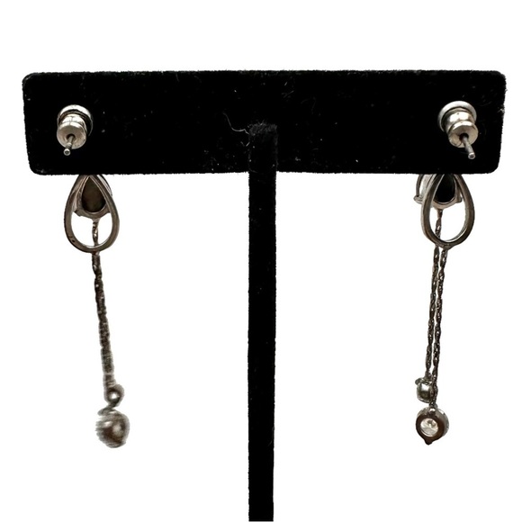 Teardrop Labradorite & Rhinestone Drop Earrings - Picture 4 of 5